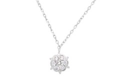 Simulated Diamond Bezel set Flower Pendant 14K White Gold Plated Silver