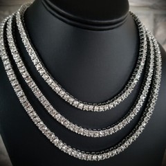 Hip Hop Iced Silver PT 4.5mm 16″ 18″ 20″ 24″ 1 Row Tennis Chain Bling Necklace