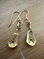 YVES SAINT LAURENT YSL Vintage Dangle Drop LOGO EARRINGS Gold Tone