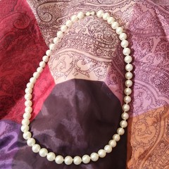 White Faux Pearl Beaded Strand Necklace Round Simulated Imitation Pearl