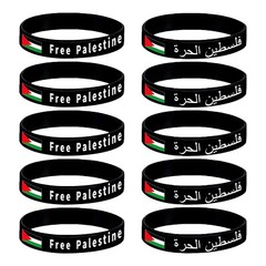 10Pcs Free Palestine National Flag Silicone Rubber Bracelet Protect Peace Bangle