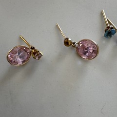 2 Pair Lot Gold Tone Pink Crystal Drop & Blue Crystal Stud Earrings Butterfly