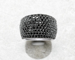 925 Sterling Silver Pave Set Black Onyx Wide Band Accents Ring sz 7 or 8 or 9