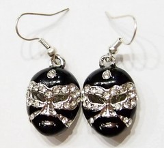 3 Black Silver Mardi Gras Enamel Crystal Pendant 39x20mm &Earring 24x16mm /Charm