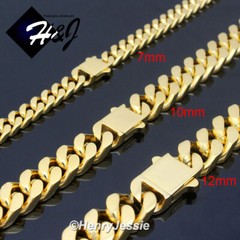 16″-40″MEN Stainless Steel 12mm Gold Plated Miami Cuban Curb Chain Necklace*N166