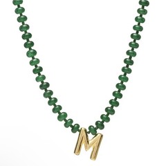 NEW Mayamar Genuine Jade Stone Beaded Initial Necklace 24k Gold Dipped Letter M