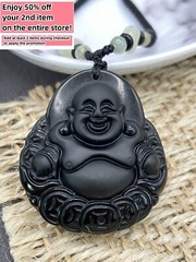 Jade Obsidian Buddha Charm Pendant Necklace Beads Cord Handmade Carved Gemstone