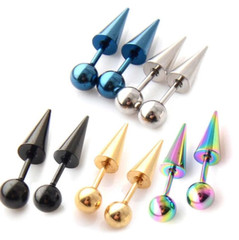 2Pcs Punk Spike Cartilage Stud Stainless Steel Ball Screw Back Earrings PE30
