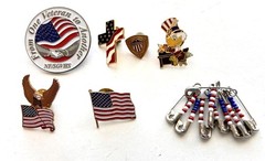 LOT 7 patriotic pins pinbacks eagle flag Veteran safety pins cross metal