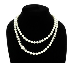 White Faux Pearl Necklace 38″ w Clear Beads Trending Style