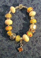 Yellow & White Murano Glass Bead & Crystal Silver 7.5″ Charm Bracelet (#1380)NEW