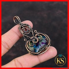 Copper Multi Fire Labradorite Gemstone Wire Wrapped Anniversary Pendant Jewelry