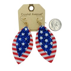 USA American Flag Layered Glitter Stars & Stripes Earrings (1.5×3.5in)