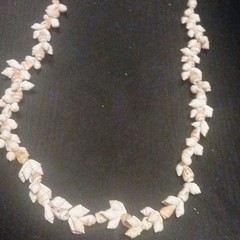 White Natural Shell Chip Beaded Necklace Beach Theme Bead Setting White Shell
