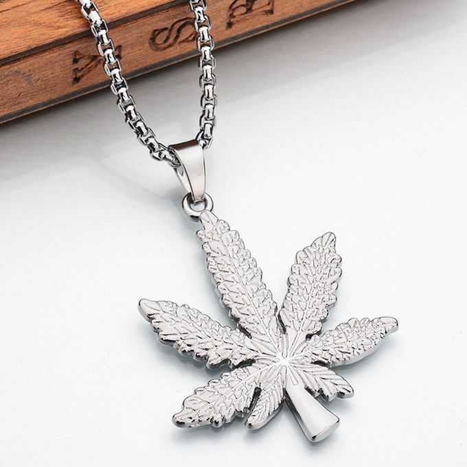 Silver Marijuana Weed Pendant Necklace – Hemp Leaf Cannabis – Gift