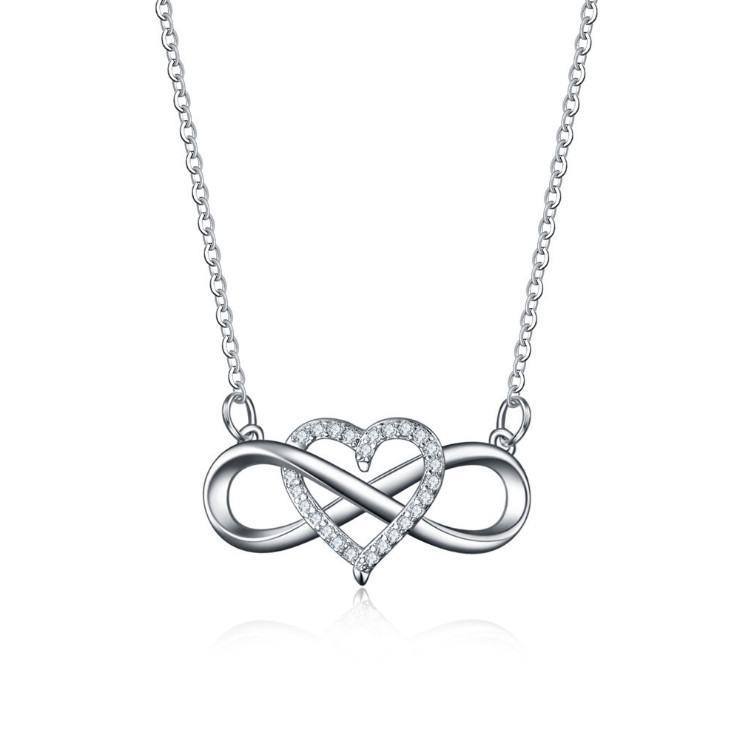 Silver Infinity Heart Pendant Necklace Women White Gold Cubic Zirconia Gift PE43