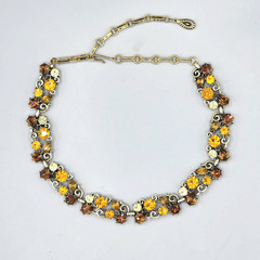 Vintage Lisner Signed Topaz Amber Jonquil Rhinestone Gold Tone Necklace 16″