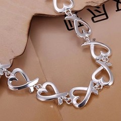 925 Sterling Silver Charm Heart Thick Chain Women Bracelet Fashion Jewelry