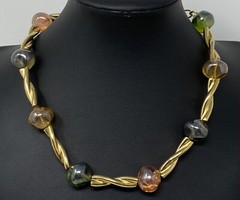 Vintage Signed Givenchy Gripoix Poured Glass Bead Multi Color Gold Tone Necklace