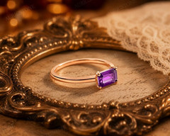 Lab Created Amethyst Ring, Base Metal: Brass Finish: Gold Plated, Gift