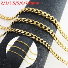 Woman Man 2-9mm REAL Stainless Steel Gold Plated Curb Cuban Link Chain Necklace