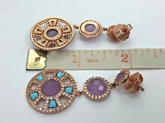 ANGELIQUE DE PARIS ROSE LAVENDER JADE TURQUOISE CRYSTAL POST DANGLE EARRINGS