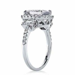 2Ct Cushion Simulated London Blue Topaz Halo Ring 14K White Gold Plated Silver