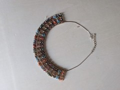 Multicolor Semiprecious Bib Collar Necklace Snake Chain Hook Clasp