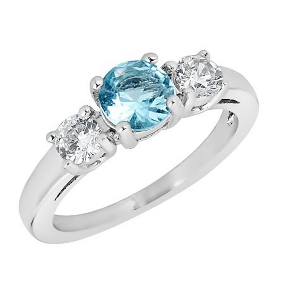 March Birthstone Ring Womens Blue Cubic Zirconia Stainless Steel Band Sizes 3-10