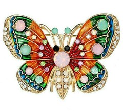 Gorgeous Charming BUTTERFLY Vibrant Colorful RAINBOW Enamel Rhinestone Brooch