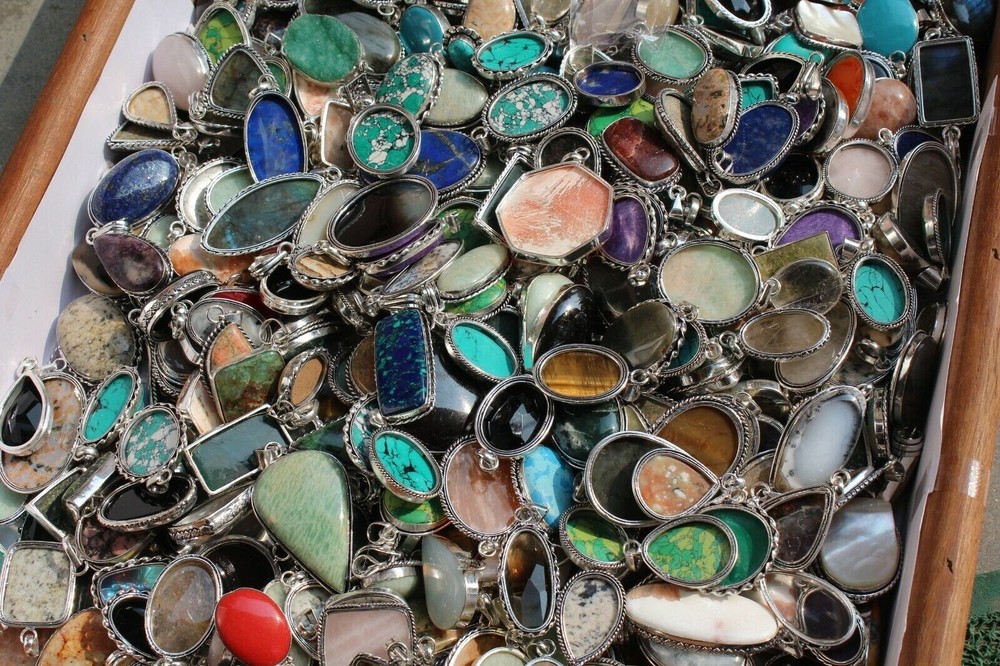 Turquoise & Mix Gemstone 925 Sterling Silver Plated 25 PCs Designer Pendant Lot