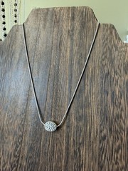 Silver Toned Rhinestone Oval Pendant Snake Chain Necklace