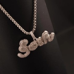 5 Ct Round Cut Simulated Diamond Custom Bling Name Pendant 14k White Gold Plated