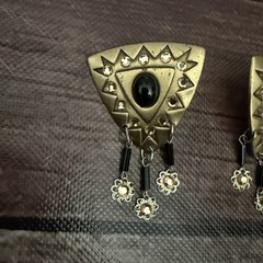 Gold And Black Stone Triangle Shield Earrings