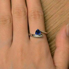 3Ct Trillion Simulated Blue Sapphire Engagement Band Ring 14k White Gold Plated