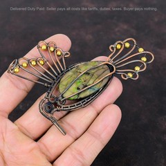 Copper Multi Fire Labradorite Gemstone Wire Wrapped Bird Daughter Ethnic Pendant