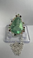 60CT Untreated Fluorite Necklace w/Peridot, Citrine, Garnet 925 Silver BEAUTY
