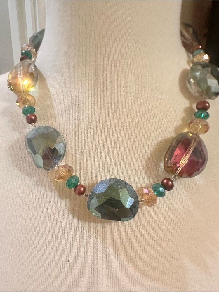 Source Unknown Multicolor Faceted Bead Necklace in Teal, Amber & Purple