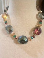 Source Unknown Multicolor Faceted Bead Necklace in Teal, Amber & Purple