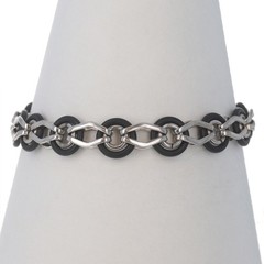 Sterling Silver Black Rubber Circle Link Bracelet 7″ – 925