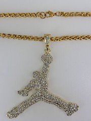 Michael Jordan Gold Rhinestones Pendant & 30″ 316L Stainless Steel Necklace