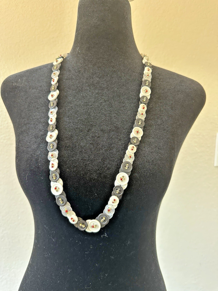 Whimsical Handmade Grey, White and Black Button Necklace