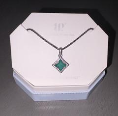 IP Hematite Plated Lab Green Emerald & Quartz Square Charm Necklace 18″ NK98727