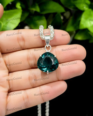 34+ Ct Green Amethyst Color Quartz Stone 18″ Chain German Silver Gemstone