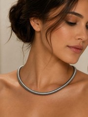Elegant Silver Tone Omega Snake Chain Choker Necklace Elegant Statement Jewelry