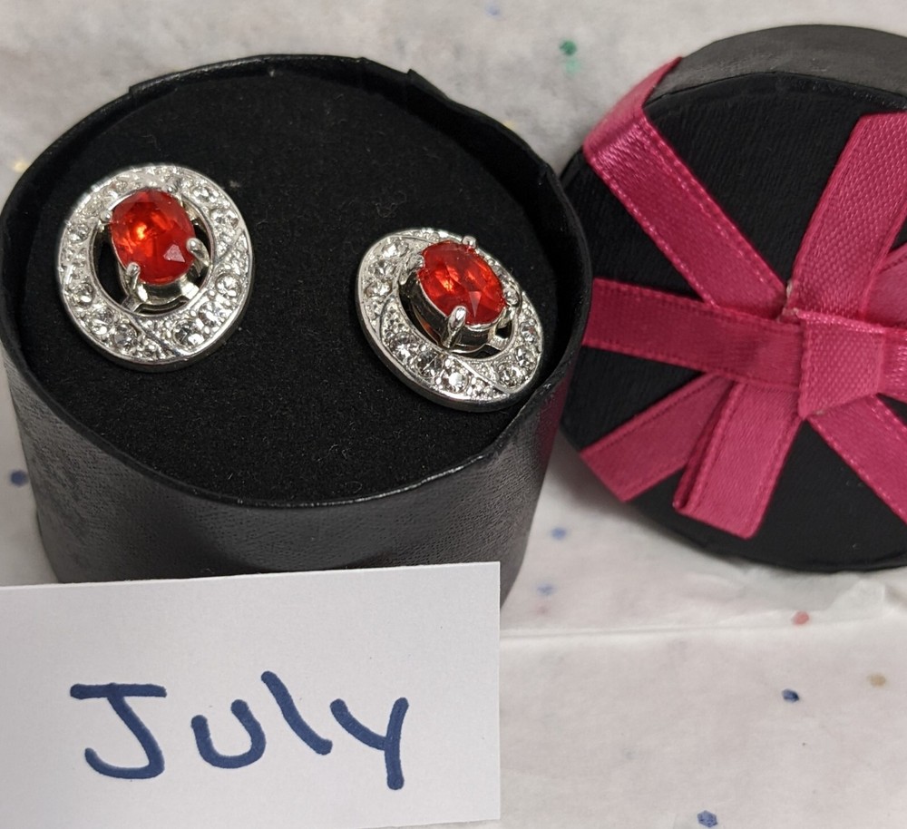Avon BIRTHSTONE Earrings Changeable Stud Rhinestone Silver Pierced Gift Box