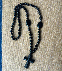 Obsidian Necklace Cross Charm Pendant Rosary 15 in