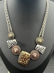 Double Chain Silvertone Animal Print Metal Charms 16” + 2.5” Extender