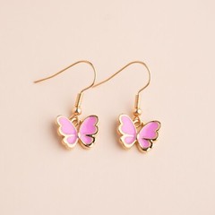 Cute Tiny Purple Butterfly Garden Small Hook Dangle Drop Earrings Adorable