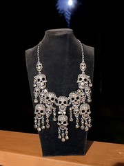 Natasha Statement Bib Necklace Gunmetal Crystal Rhinestone Skulls Gothic
